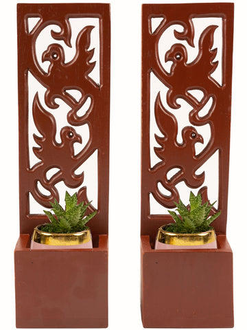 Flying Bird Flower Succulent Planter Box Wall Hanging Candle Wall Sconce Holder Carved Wood Wall Art Panel. Set of 2 Color Options Available