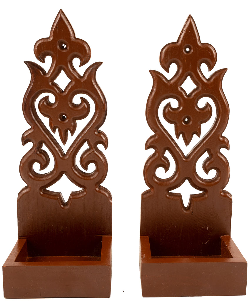 Candle Wall Sconce Holder Water Drop Carved Wood Wall Art Panel. Set of 2 Color Options Available
