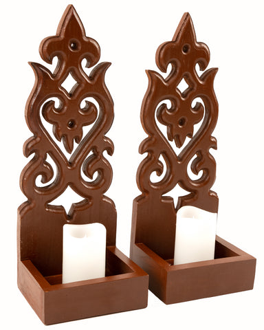Candle Wall Sconce Holder Water Drop Carved Wood Wall Art Panel. Set of 2 Color Options Available