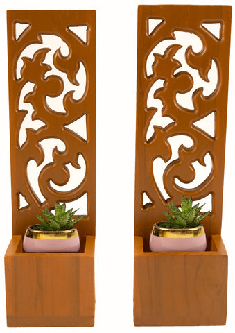 Flower Succulent Planter Box Wall Hanging Candle Wall Sconce Holder Vine Carved Wood Wall Art Panel. Set of 2 Color Options Available