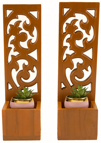 wood wall succulent planter Flower Succulent Planter Box Wall Hanging Candle Wall Sconce Holder Vine Carved Wood Wall Art Panel. Set of 2 Color Options Available Dark Brown