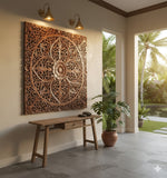 Large Wood Carved Square Wall Art Panel. Asian Home Decor. Available size 24",36"and 48" Color Option