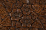 Floral Carved Wood Wall Decor. Unique Asian Wood Wall Art. Round Rustic Home Decor. 24" Dark Brown