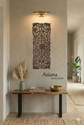 Thai floral carved wood wall panel decor
