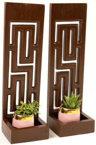 wood wall succulent planter Candle Wall Sconce Holder Succulent Planter Pots Wall Hanging Maze Carved Wood Wall Art Panel. Set of 2 Color Options Available Red-Mahogany