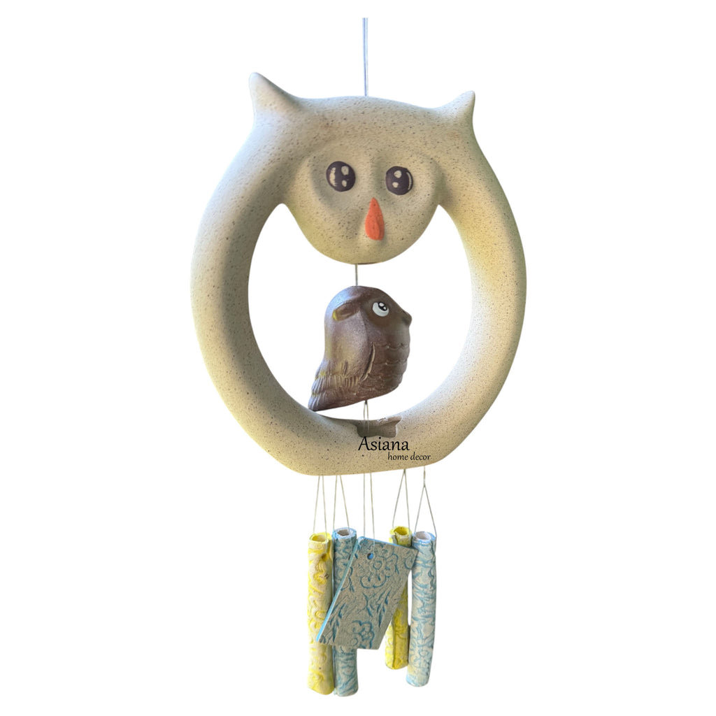 Owl Ceramic Wind Chimes-Handmade Decorative Outdoor & Indoor Hanging Ornament