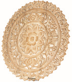 Oriental Tropical Flower Round Carved Wood Wall Decor. Rustic Home Decor. 24" Dark Brown