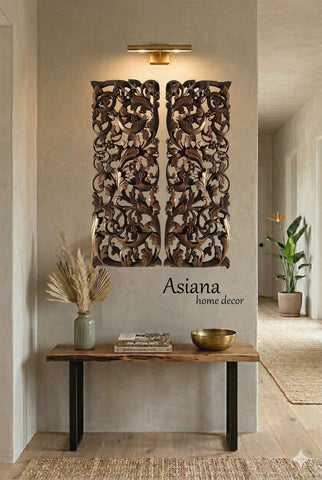 Tropical Home Decor. Bali Home Decor. Floral Wall Art Panel. Wood