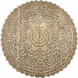 Elegant Medallion Wood Carved Wall Plaque. Round Wood Carved Floral Rustic Home Decor Wall Art. Size 36" and 48" Color Options Available