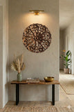 Oriental Round Carved Wood Lotus Wall Decor. Teak Wood Wall Hanging. Rustic Home Decor. Brown 24" Extra Thick
