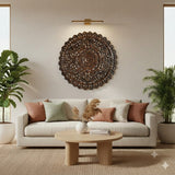 fig leaf round carved wood wall art