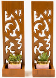 Flower Succulent Planter Pots Wall Hanging Candle Wall Sconce Holder Vine Carved Wood Wall Art Panel. Set of 2 Color Options Available
