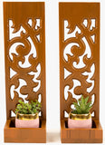 Flower Succulent Planter Pots Wall Hanging Candle Wall Sconce Holder Vine Carved Wood Wall Art Panel. Set of 2 Color Options Available