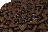 Oriental Carved Lotus Round Wood Plaque. Decorative Bali Wall Relief Panel Sculpture. Rustic Wall Decor. Dark Brown Finish Size 24" Extra Thick