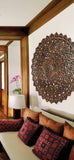 Elegant Medallion Wood Carved Wall Plaque. Large Round Lotus Wood Carving Wall Decor Panel. Available Size 36" and 48" Color Options Available