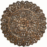 Elegant Wood Carved Wall Plaque. Large Round Unique Thai Wood Carving Floral Wall Decor Panel. Available Size 36" and 48" Color Options Available