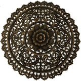 Elegant Medallion Wood Carved Wall Plaque. Large Round Wood Carving Sacred Fig Leaf Wall Decor Panel. Rustic Home Decor. Available Size 36" and 48" Color Options Available
