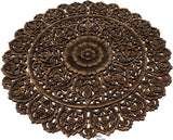 Elegant Wood Carved Wall Plaque. Large Round Unique Thai Wood Carving Floral Wall Decor Panel. Available Size 36" and 48" Color Options Available