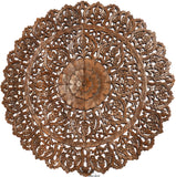 Elegant Wood Carved Wall Plaque. Large Round Unique Thai Wood Carving Floral Wall Decor Panel. Available Size 36" and 48" Color Options Available
