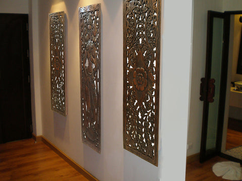 30cm Flower Panel Wall Decor Bali Art Wood Carving Home Decor Free Shipping