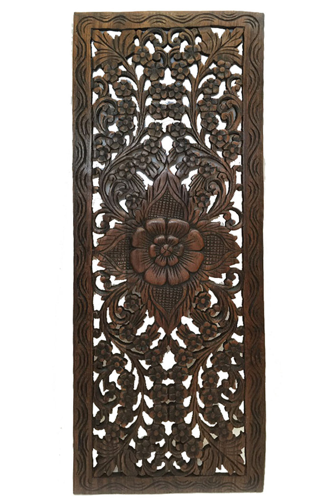 Floral Wood Carved Wall Panel. Wall Hanging. Size 35.5"x13.5" Available Color Options