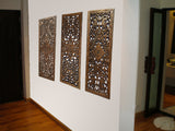 Floral Wood Carved Wall Panel Decoration. Asian Home Decor Wall Hanging. Large Wood Wall Plaque 35.5"x13.5"x0.5" Color Options Available