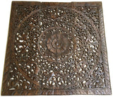 Elegant Wood Carved Wall Plaque. Set of 3 Wood Carved Lotus Wall Panels. Asian Home Decor. 36" Dark Brown Finish