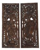 Wood Carved Wall Art. Large Carved Wood Panel. Thai Decorative Wood Panel. Wood Wall Sculpture. Asian Bali Home Decor. Lotus Flower Wall Decor. Dark Brown Finish 35.5"x13.5"x0.5" Set of 2