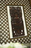 Large Carved Wood Panel. Buddha on Elephants Wood Wall Art Decor. Dark Brown Finish 35.5"x13.5" Extra Thick