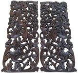 Tropical Home Decor. Bali Home Decor. Floral Wall Art Panel. Wood Carving Headboard 35.5"x13.5" Extra Thick. Set of 2. Color Options Available