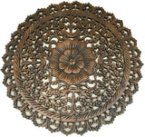 Oriental Round Carved Wood Wall Decor. Decorative Floral Wall Plaques. Teak Wood Wall Hangings. Lotus Wood Carved Wall Art. Color Options Available 24"