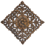 Wood Plaque Oriental Carved Lotus. Rustic Wall Decor. Hand Carved Wall Art Decor Panel. Color Options Available Size 12"