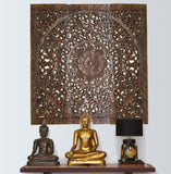 Elegant Wood Carved Wall Plaque. Set of 3 Wood Carved Lotus Wall Panels. Asian Home Decor. 36" Dark Brown Finish