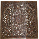 Elegant Wood Carved Wall Plaque. Set of 3 Wood Carved Lotus Wall Panels. Asian Home Decor. 36" Dark Brown Finish