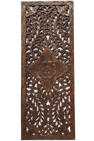 large carved lotus flower wall art panel asian inspired decor