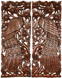Peacock carved wood wall art panel