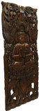 Large Carved Wood Panel. Buddha on Elephants Wood Wall Art Decor. Dark Brown Finish 35.5"x13.5" Extra Thick