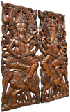Ganesha Buddha with Elephant Carved Wood Panels. Brown Finish 35.5”x13.5” Each, Set of 2 pcs