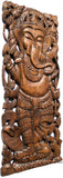 Ganesha Standing Buddha Holding Lotus Flower Wall Art. Brown Finish 35.5"x13.5" Extra Thick