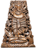 Ganesha Standing Buddha Holding Lotus Flower Wall Art. Brown Finish 35.5"x13.5" Extra Thick