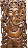 Ganesha Standing Buddha Holding Lotus Flower Wall Art. Brown Finish 35.5"x13.5" Extra Thick