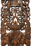 Elephants with Three-Tiered Umbrella Carved Wood Wall Art Decor. Brown Finish 35.5"x13.5" Extra Thick