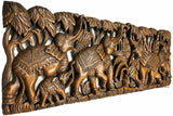 Family elephant carved wood wall art panel