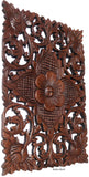 Set of 3. Wood Carved Panels Lucky Elephant and Floral. Teak Wood Wall Hanging. 12"x17.5" Dark Brown