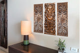 Ganesha Standing Buddha Holding Lotus Flower Wall Art. Brown Finish 35.5"x13.5" Extra Thick