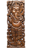 Ganesha Standing Buddha Holding Lotus Flower Wall Art. Brown Finish 35.5"x13.5" Extra Thick