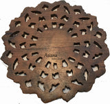 Wood Wall Plaque. Round Floral Wood Carved Panel. Oriental Home Decor. Brown 12"