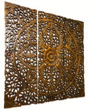 Large Wood Carved Square Wall Art Panel. Asian Home Decor. Available size 24",36"and 48" Color Option