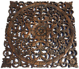 Oriental Carved Floral Wall Decor. Unique Asian Wood Wall Art. Large Square Carved Wood Panel.Rustic Wall Decor. 24" Color Options Available