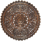 Elegant Medallion Wood Carved Wall Plaque. Round Wood Carved Floral Rustic Home Decor Wall Art. Size 36" and 48" Color Options Available